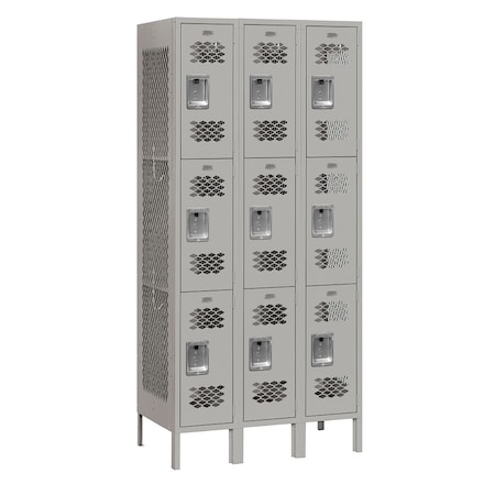 Salsbury Industries Wardrobe Locker, 36" W, 15" D, 78" H, (3) Wide, (9) Openings, Gray 73365GY-U